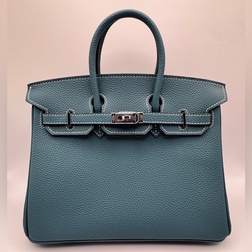 25CM Classic Togo Leather Top Handle Satchel Bag - Peacock Blue - Picture 3 of 12